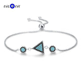 925 Silver Evil Eye Bracelet Triangle Round Charm Adjustable Bracelet