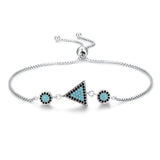 925 Silver Evil Eye Bracelet Triangle Round Charm Adjustable Bracelet