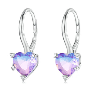Colorful Glass Heart Drop Earrings, 925 Silver Zircon, ES215