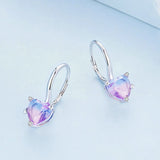 Colorful Glass Heart Drop Earrings, 925 Silver Zircon, ES215