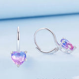 Colorful Glass Heart Drop Earrings, 925 Silver Zircon, ES215