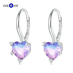 Colorful Glass Heart Drop Earrings, 925 Silver Zircon, ES215
