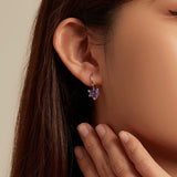 Colorful Glass Heart Drop Earrings, 925 Silver Zircon, ES215