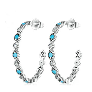 S925 Evil Eye Stud Earrings with Zircon Stone - Women Girls Men