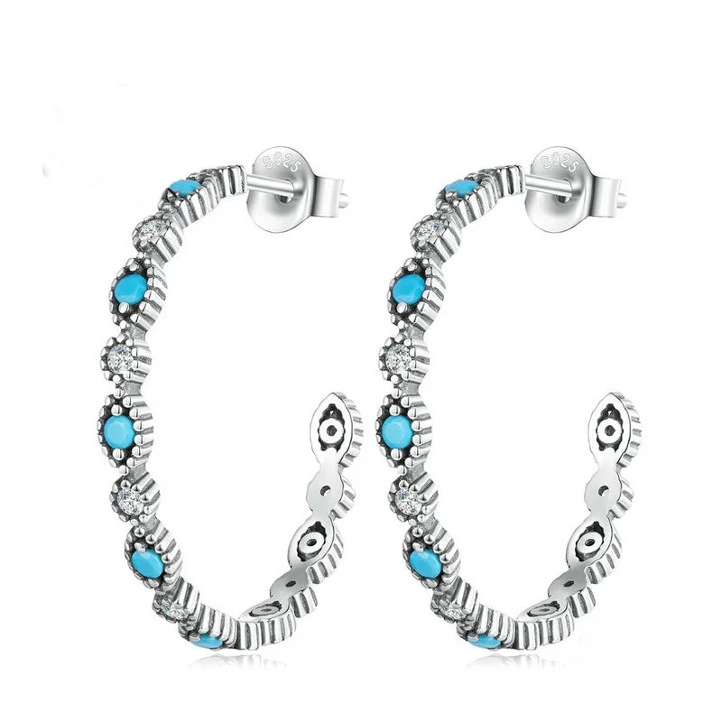 S925 Evil Eye Stud Earrings with Zircon Stone - Women Girls Men
