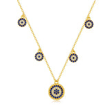 Evil Eye Round Pendant Necklace S925 Sterling Silver Micro Pave Zircon Necklace