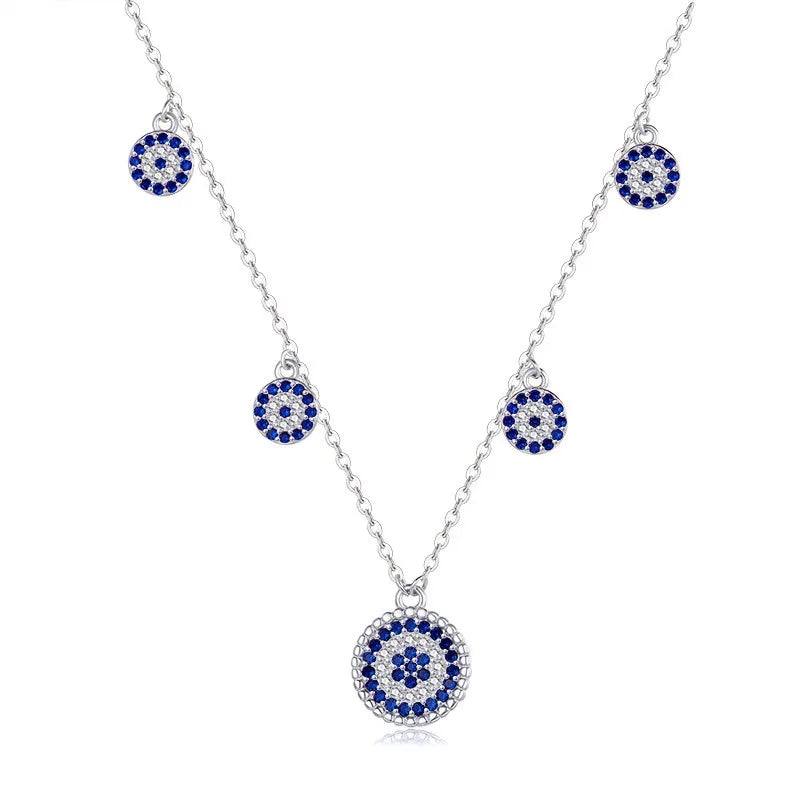 Evil Eye Round Pendant Necklace S925 Sterling Silver Micro Pave Zircon Necklace