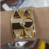 Spring Rivet Gold-plated Alloy Leather Bracelet Women Punk Transparent Bangle