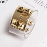 Spring Rivet Gold-plated Alloy Leather Bracelet Women Punk Transparent Bangle