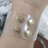 Spring Rivet Gold-plated Alloy Leather Bracelet Women Punk Transparent Bangle