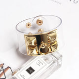 Spring Rivet Gold-plated Alloy Leather Bracelet Women Punk Transparent Bangle