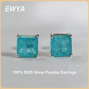 Sterling Silver Earrings Paraiba Tourmaline Birthstone Ear Studs