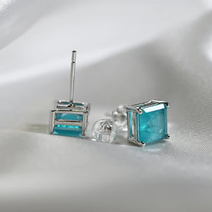 Sterling Silver Earrings Paraiba Tourmaline Birthstone Ear Studs