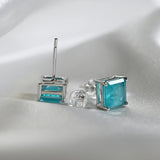 Sterling Silver Earrings Paraiba Tourmaline Birthstone Ear Studs