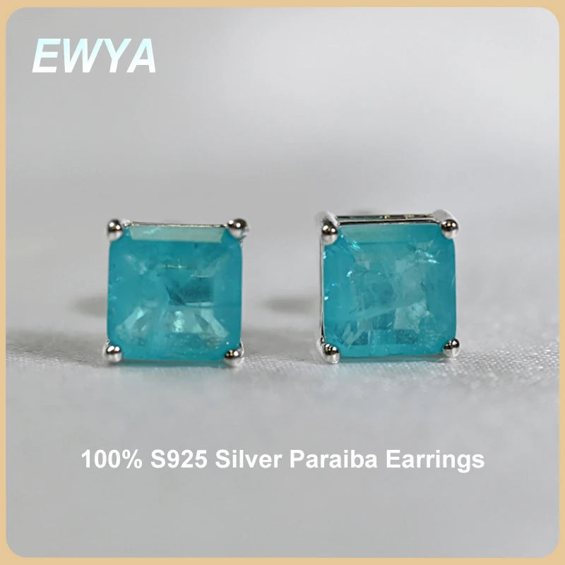 Sterling Silver Earrings Paraiba Tourmaline Birthstone Ear Studs