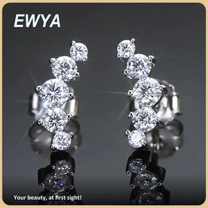 0.74CT Moissanite Stud Earrings 925 Sterling Silver Wedding Fine Jewelry