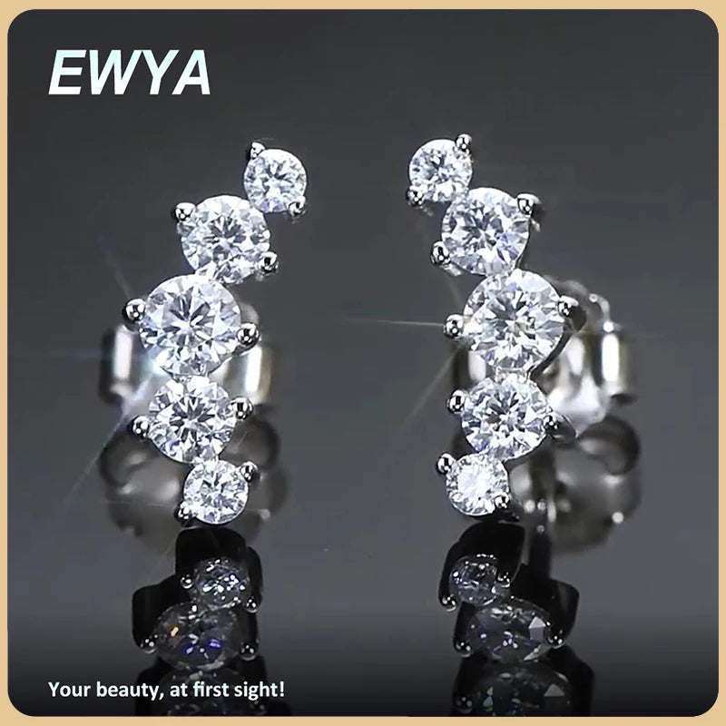 0.74CT Moissanite Stud Earrings 925 Sterling Silver Wedding Fine Jewelry