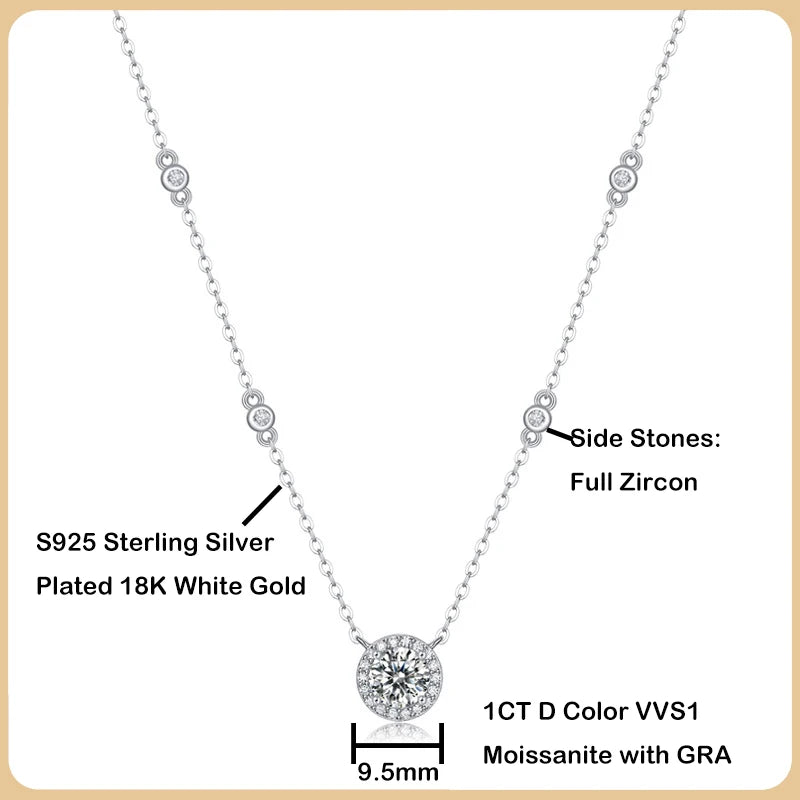 1CT Moissanite Necklace S925 Sterling Silver 18K Fine Jewelry Neck Chain