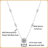 1CT Moissanite Necklace S925 Sterling Silver 18K Fine Jewelry Neck Chain