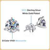 925 Silver Moissanite Stud Earrings 1ct D VVS1 Diamond Women Wedding