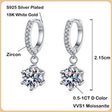 925 Silver D VVS1 Diamond Moissanite Hoop Earrings Wedding Party Jewelry