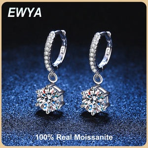 925 Silver D VVS1 Diamond Moissanite Hoop Earrings Wedding Party Jewelry
