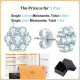 925 Sterling Silver Moissanite Stud Earrings 1.4ct Flower Women Earring