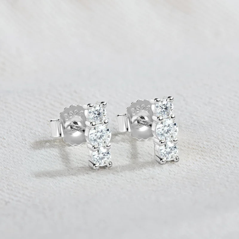 0.44CT Moissanite Screw Earrings 3 Stone S925 Silver Diamond Ear Stud Earring