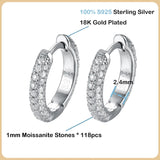 0.8CT D Moissanite Hoop Earrings S925 Sterling Silver Women Party Jewelry