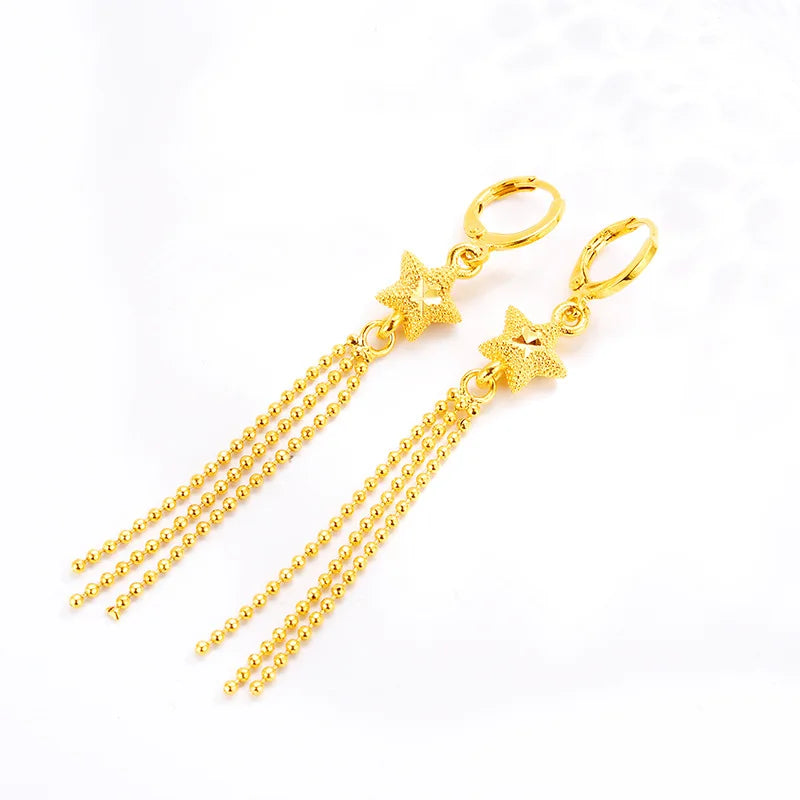 Star Drop Earring Wedding Jewelry 14K Yellow Festive Birthday Female