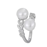 Pearl & CZ Leaf Women's Wedding Ring