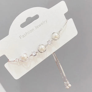 Golden Daisy Pearl Bar Bracelet Bangle for Women