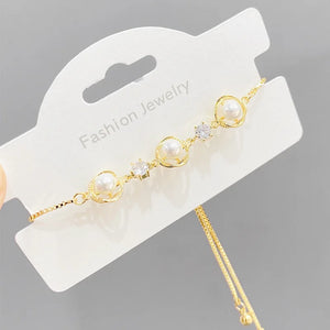 Golden Daisy Pearl Bar Bracelet Bangle for Women