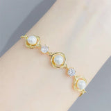 Golden Daisy Pearl Bar Bracelet Bangle for Women