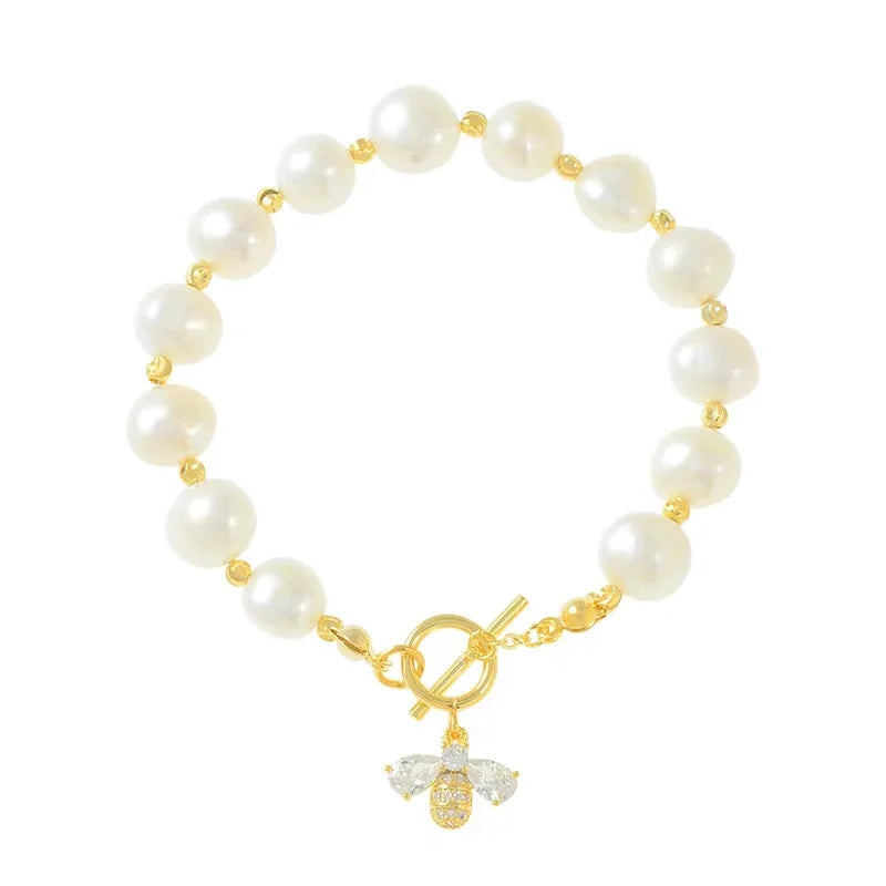 Golden Natural Pearl Bracelet Bangle Jewelry For Women