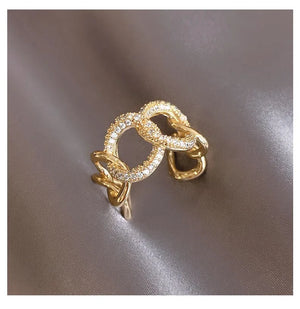 Micro Paved Cubic Zirconia Weave Ring for Women - Bridal Opening Finger Ring