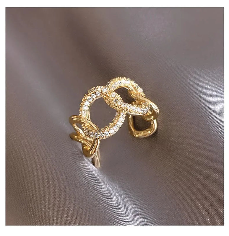 Micro Paved Cubic Zirconia Weave Ring for Women - Bridal Opening Finger Ring