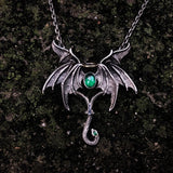 Vintage Gothic Angel Demon Wings Green Stone Pendant Necklace Men Punk Biker