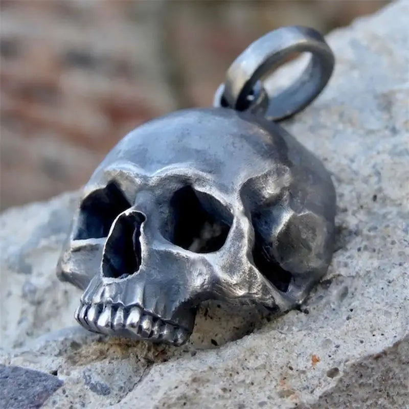 Skull Pendant Necklace Stainless Steel Mens Biker Jewelry