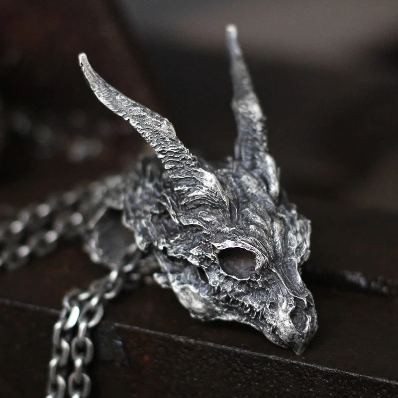 Vintage Dragon Skull Stainless Steel Pendant Men's Punk Biker Jewelry