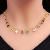Boho Cross Pendant Necklace Multicolor Crystal CZ Chain Jewelry