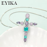 Boho Cross Pendant Necklace Multicolor Crystal CZ Chain Jewelry