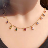 Boho Cross Pendant Necklace Multicolor Crystal CZ Chain Jewelry