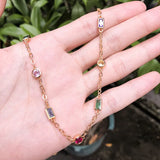 Boho Cross Pendant Necklace Multicolor Crystal CZ Chain Jewelry