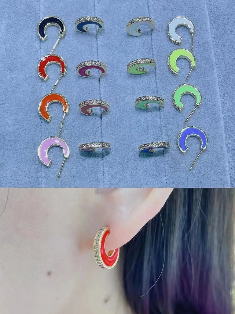 Enamel U Shape Zircon Hoop Earrings for Women