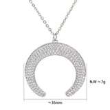 Zircon Crescent Horn Pendant Necklace CZ Moon Collar Sweater Chain