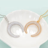 Zircon Crescent Horn Pendant Necklace CZ Moon Collar Sweater Chain