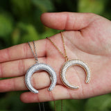 Zircon Crescent Horn Pendant Necklace CZ Moon Collar Sweater Chain