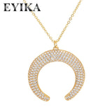 Zircon Crescent Horn Pendant Necklace CZ Moon Collar Sweater Chain