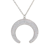 Zircon Crescent Horn Pendant Necklace CZ Moon Collar Sweater Chain